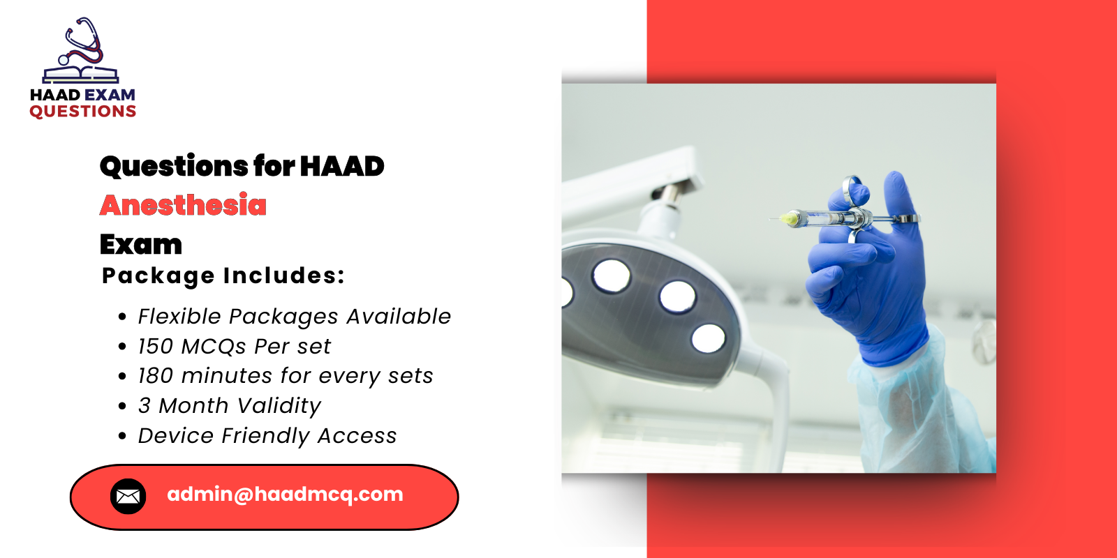 Questions for HAAD Anesthesia Exam